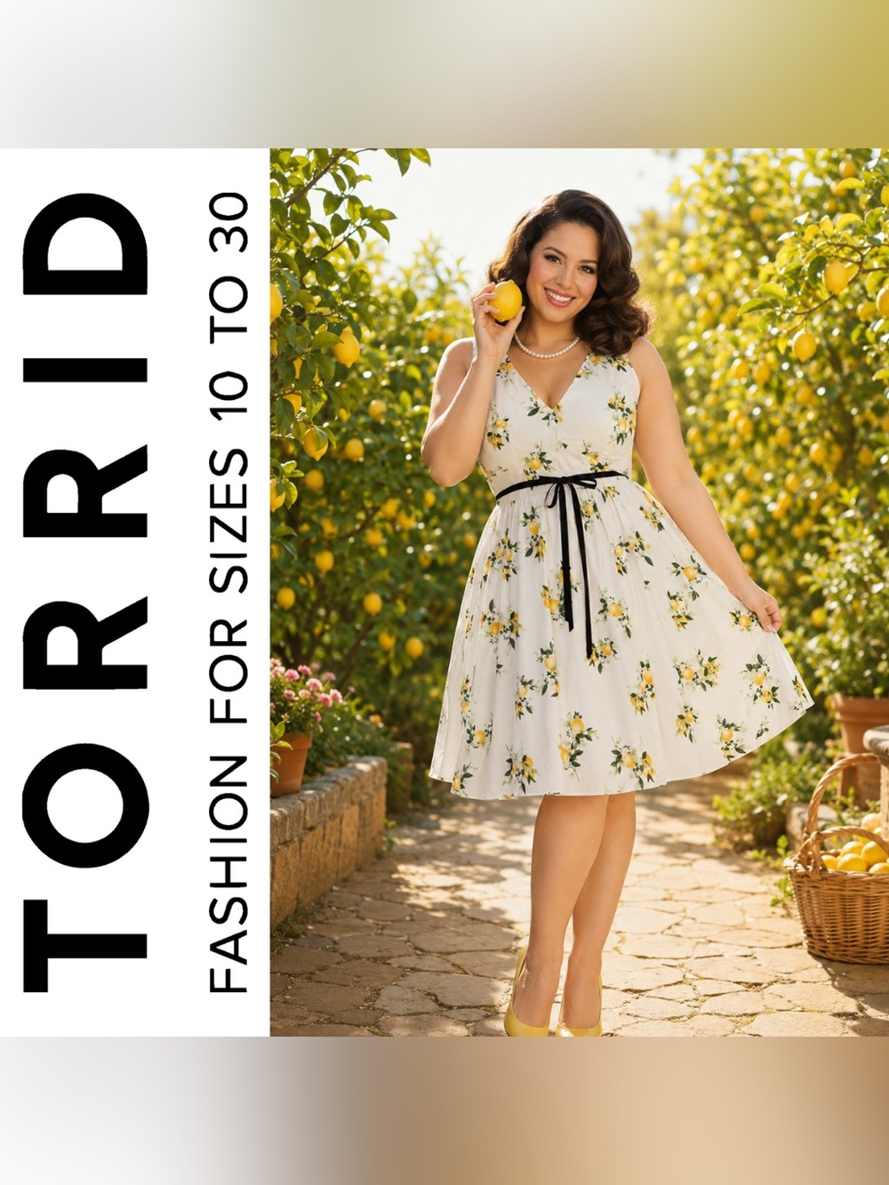 Torrid Retro Chic 50s White Lemon Print Cottagecore Belted Swing Dress, 1X, NWT!